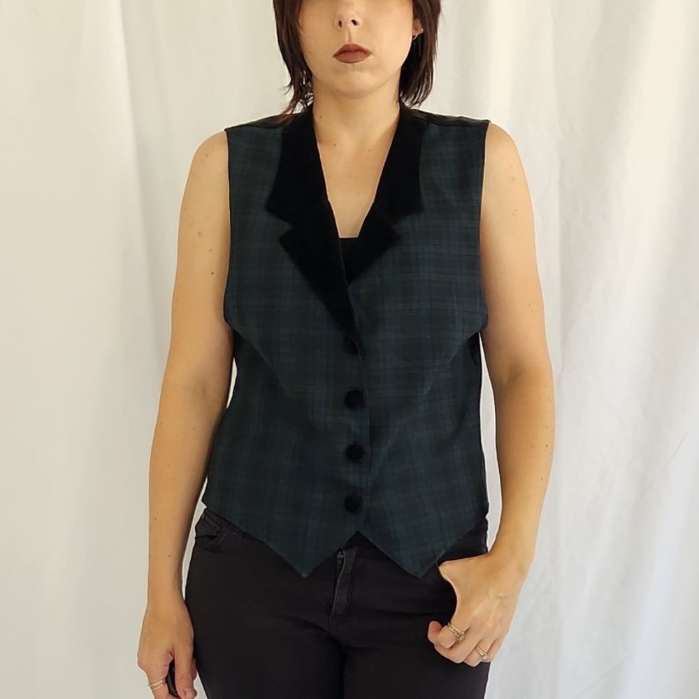 90s Blue and Green Plaid Vest
